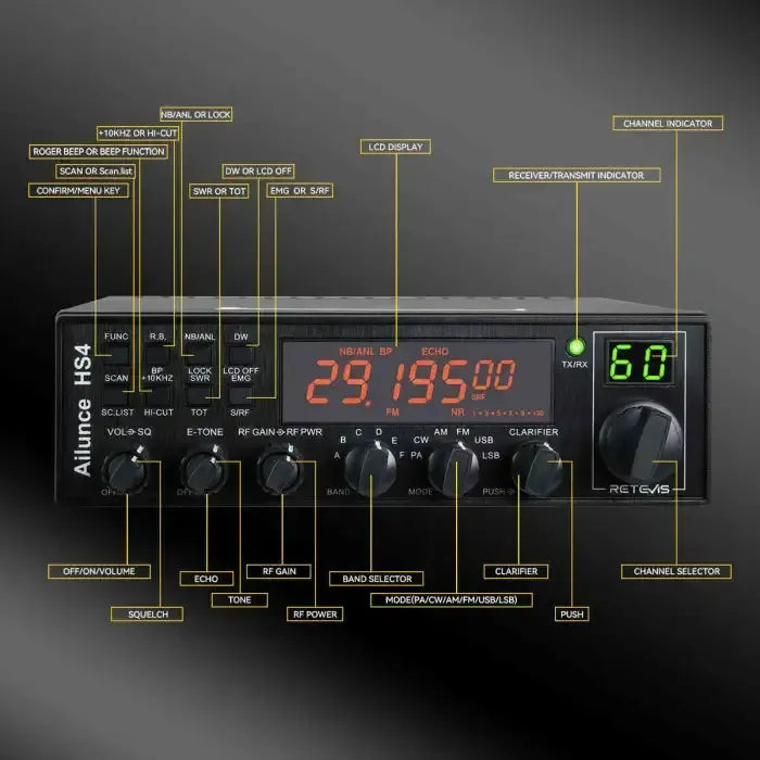 Retevis HS4 Radio mobile amateur 10 mètres (SSB/AM/FM/PA)