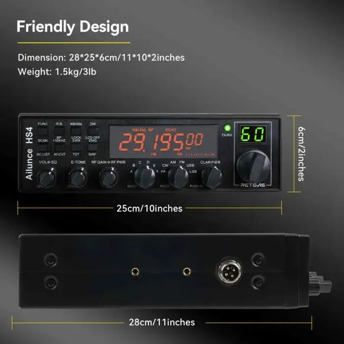 Retevis HS4 Radio mobile amateur 10 mètres (SSB/AM/FM/PA)