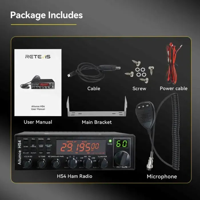 Retevis HS4 Radio mobile amateur 10 mètres (SSB/AM/FM/PA)