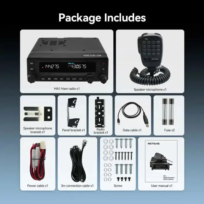 Retevis MA1 Radio mobile bibande 50W avec réception large bande