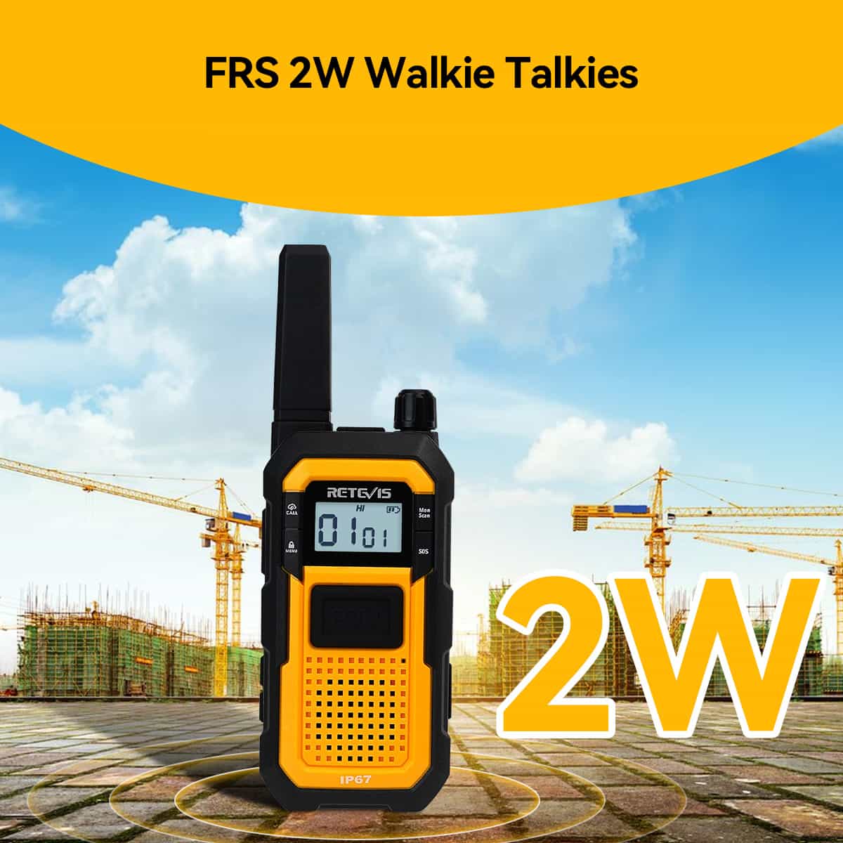 Radio Talkie-Walkie Retevis RB48 Robuste de Haute Qualité, Pleine Puissance, Sans Licence pour Chantier