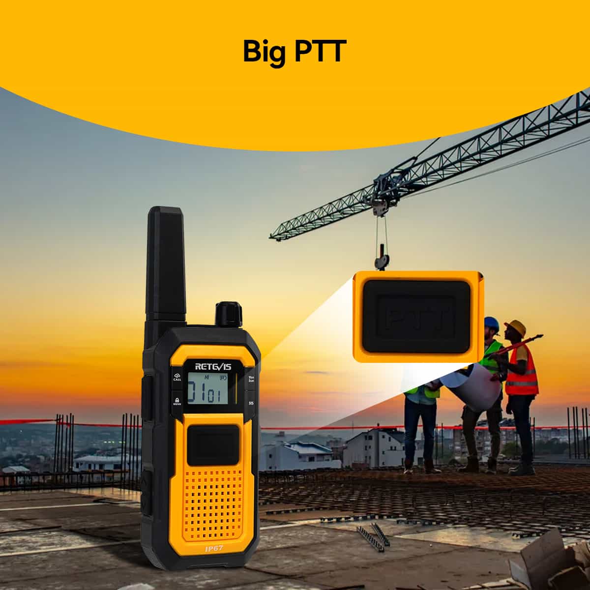 Radio Talkie-Walkie Retevis RB48 Robuste de Haute Qualité, Pleine Puissance, Sans Licence pour Chantier
