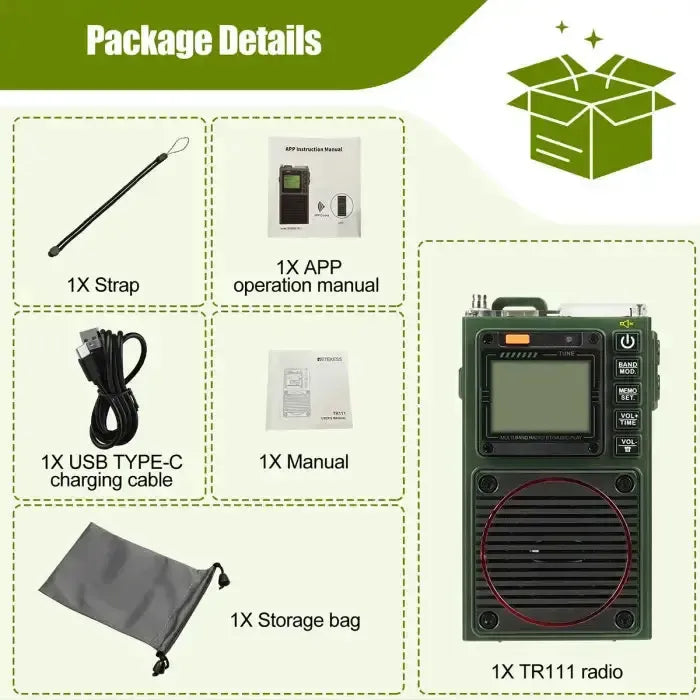 Radio de poche DSP Retevis Retekess TR111 AM / FM / SW / VHF (Contrôle par application)