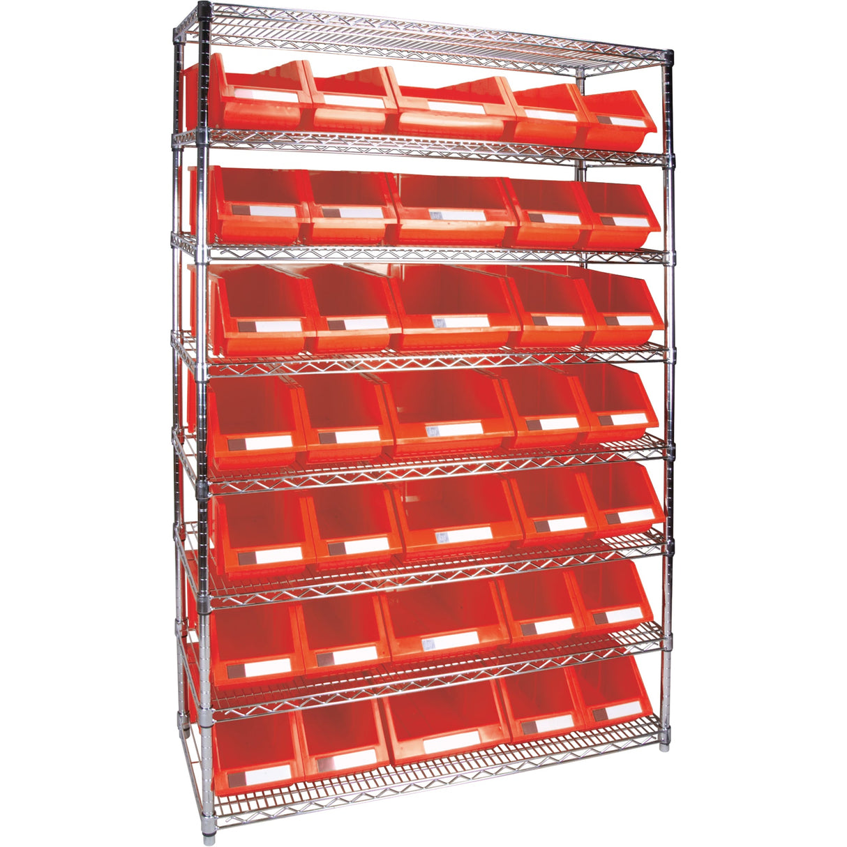 Heavy-Duty Wire Shelving Unit with Storage Bins, 8 Tiers, 48" W x 74" H x 18" D