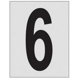 Reflective Individual Number and Letter Labels, 6, 1" H, Black on Silver