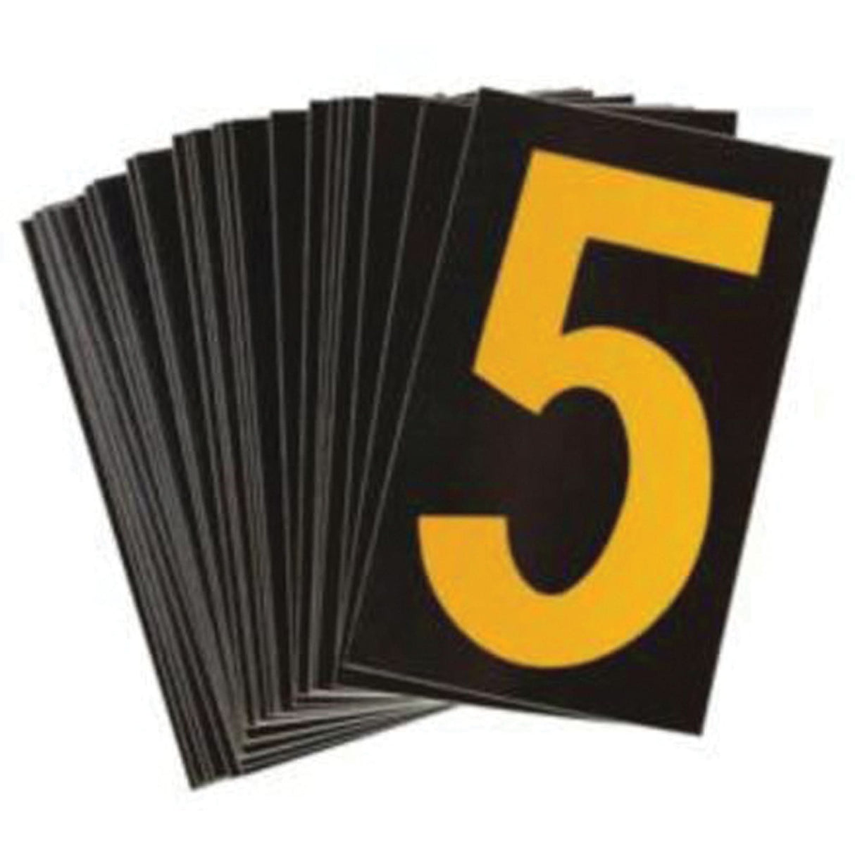 Reflective Individual Number and Letter Labels, 5, 2-1/2" H, Yellow on Black