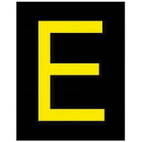 Reflective Individual Number and Letter Labels, E, 2-1/2" H, Yellow on Black