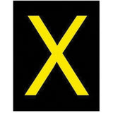 Reflective Individual Number & Letter Labels, X, 2-1/2" H, Yellow on Black