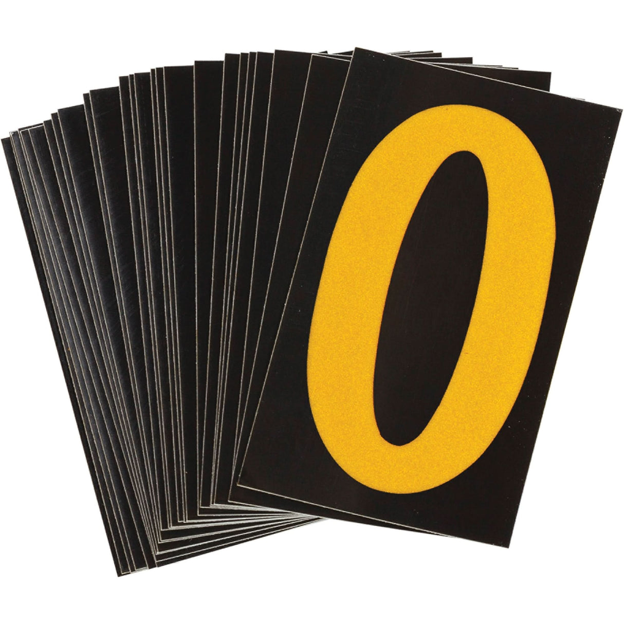 Reflective Individual Number and Letter Labels, 0, 1-1/2" H, Yellow on Black
