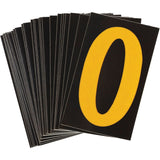 Reflective Individual Number and Letter Labels, 0, 1-1/2" H, Yellow on Black
