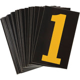 Reflective Individual Number and Letter Labels, 1, 1-1/2" H, Yellow on Black