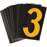 Reflective Individual Number and Letter Labels, 3, 1-1/2" H, Yellow on Black