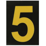 Reflective Individual Number and Letter Labels, 5, 1-1/2" H, Yellow on Black