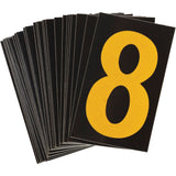 Reflective Individual Number and Letter Labels, 8, 1-1/2" H, Yellow on Black