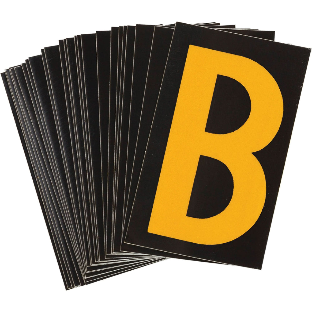 Reflective Individual Number and Letter Labels, B, 1-1/2" H, Yellow on Black