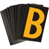 Reflective Individual Number and Letter Labels, B, 1-1/2" H, Yellow on Black