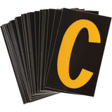 Reflective Individual Number and Letter Labels, C, 1-1/2" H, Yellow on Black