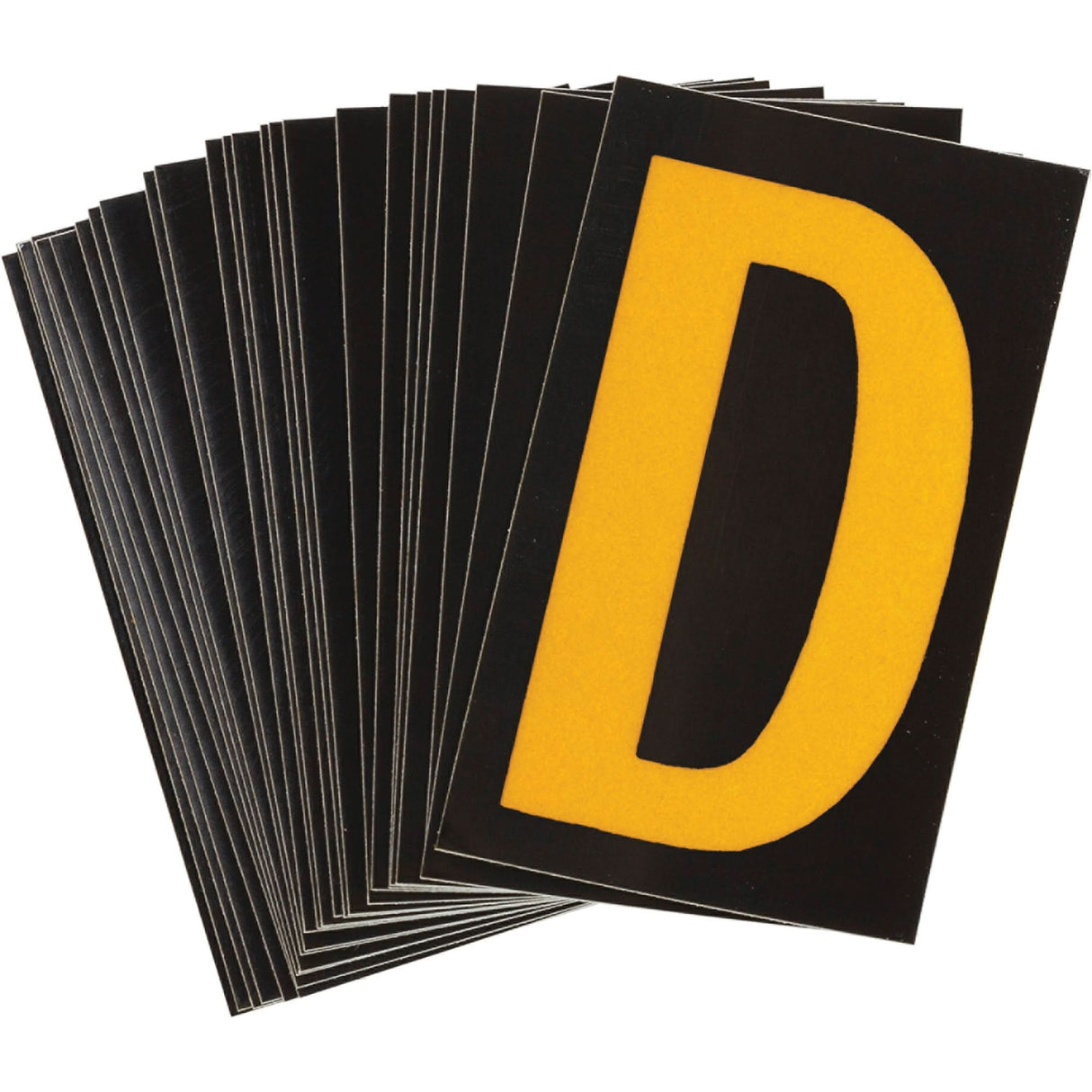 Reflective Individual Number and Letter Labels, D, 1-1/2" H, Yellow on Black