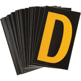Reflective Individual Number and Letter Labels, D, 1-1/2" H, Yellow on Black
