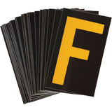 Reflective Individual Number and Letter Labels, F, 1-1/2" H, Yellow on Black