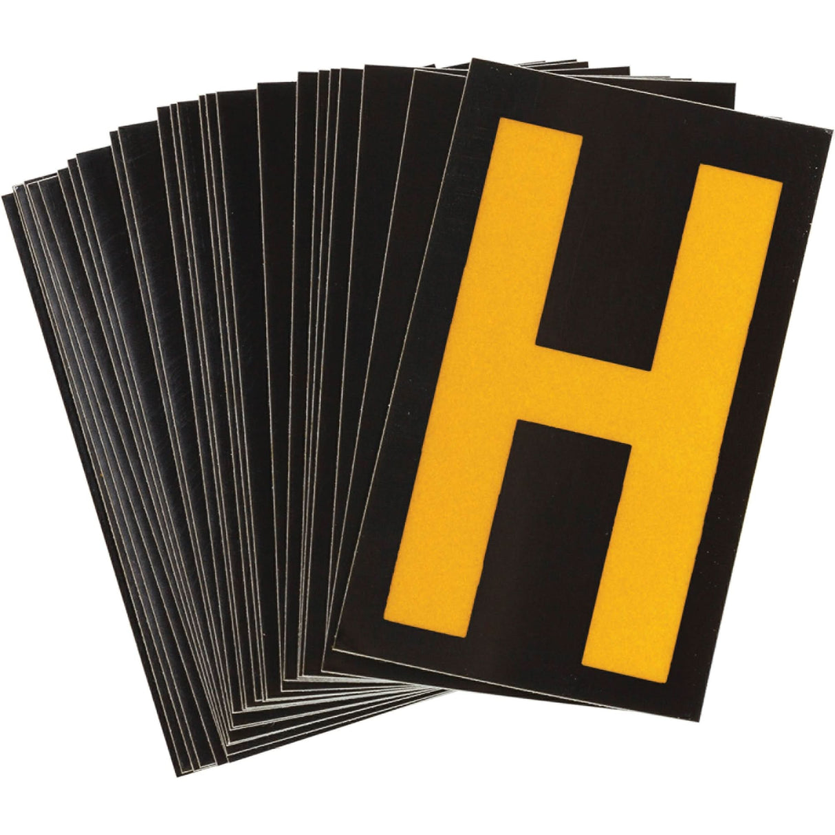 Reflective Individual Number and Letter Labels, H, 1-1/2" H, Yellow on Black