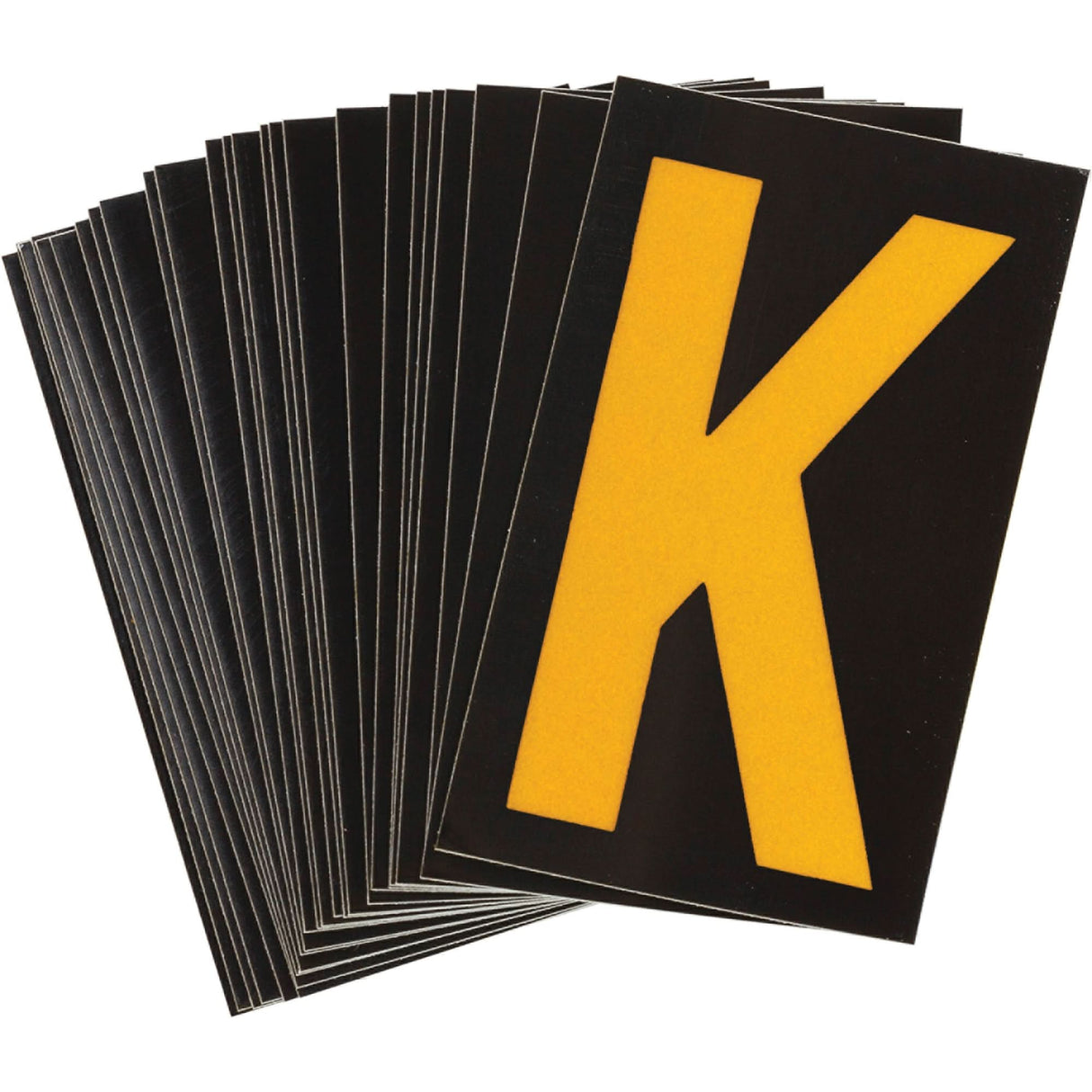 Reflective Individual Number and Letter Labels, K, 1-1/2" H, Yellow on Black