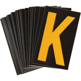 Reflective Individual Number and Letter Labels, K, 1-1/2" H, Yellow on Black