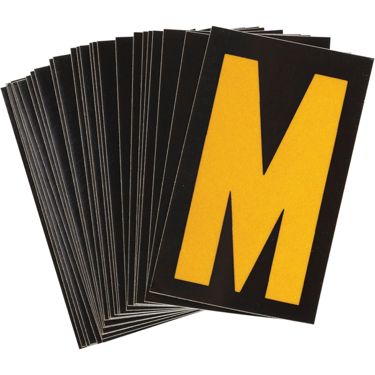 Reflective Individual Number & Letter Labels, M, 1-1/2" H, Yellow on Black