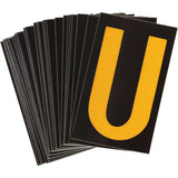 Reflective Individual Number & Letter Labels, U, 2-1/2" H, Yellow on Black