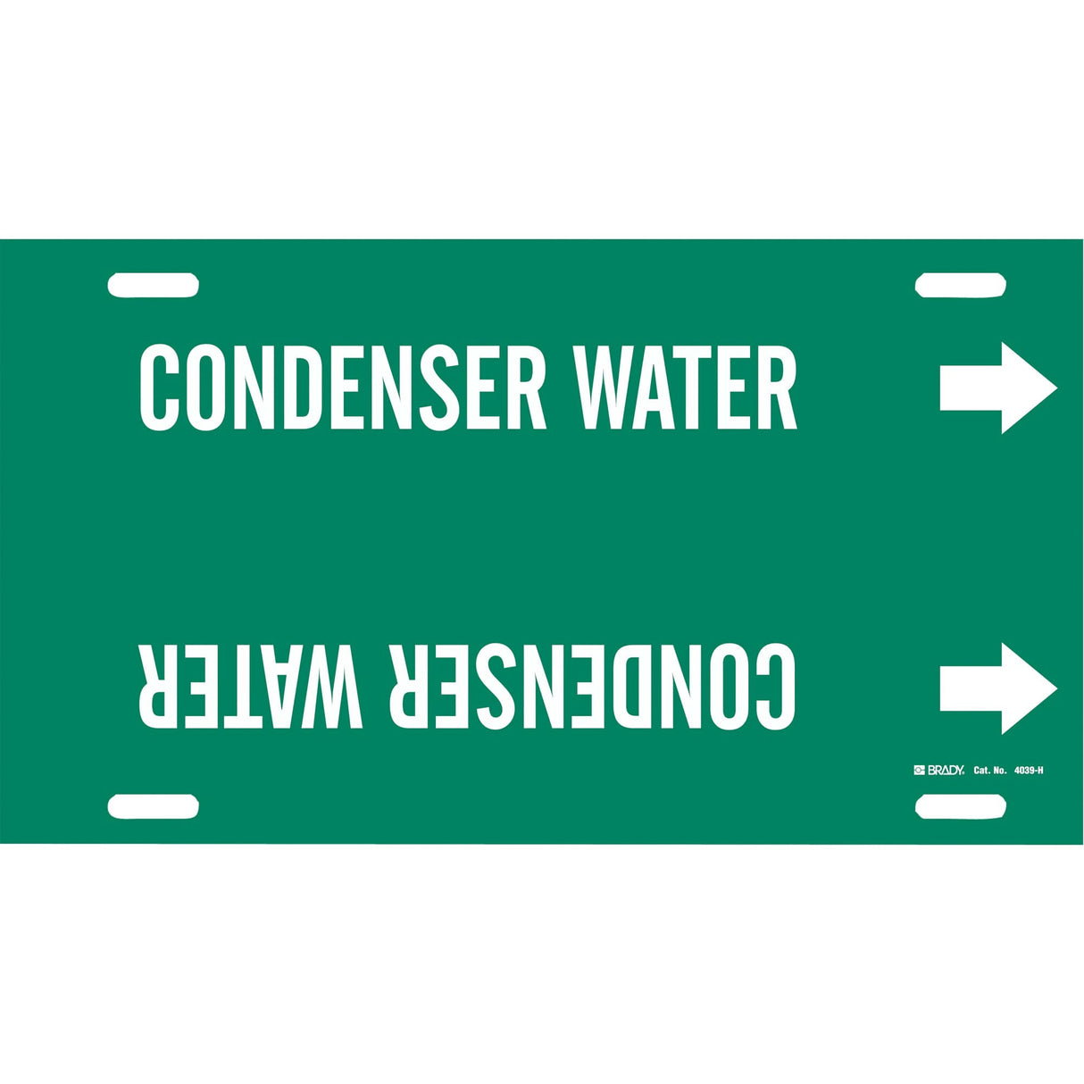 "Condenser Water" Pipe Marker, Strap-On, 10" H x 32" W, White on Green
