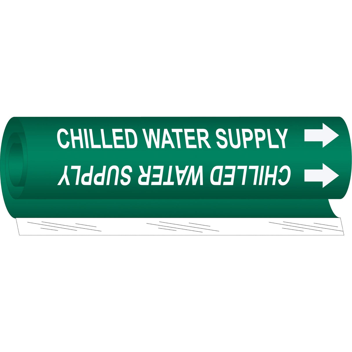 "Chilled Water Supply" Pipe Marker, Wrap-Around, 5" H x 8" W, White on Green