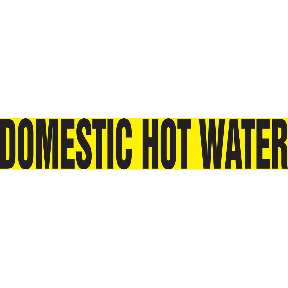 "Domestic Hot Water" Pipe Marker, Self-Adhesive, 1-1/2" H x 8" W, Black on Yellow