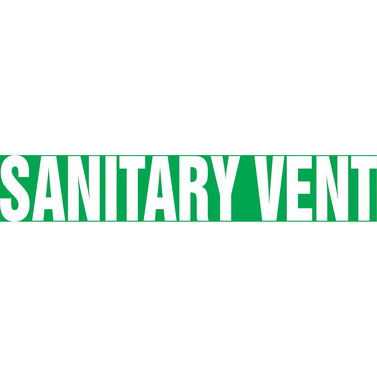 "Sanitary Vent" Pipe Marker, Self-Adhesive, 2-1/2" H x 12" W, White on Green