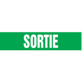 "Sortie" Pipe Marker, Self-Adhesive, 1-1/2" H x 8" W, White on Green
