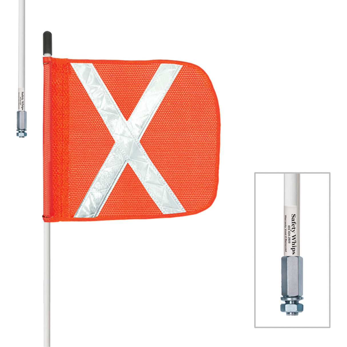 Safety Whip® Heavy-Duty Whips, Threaded Mount, 12' High, Orange