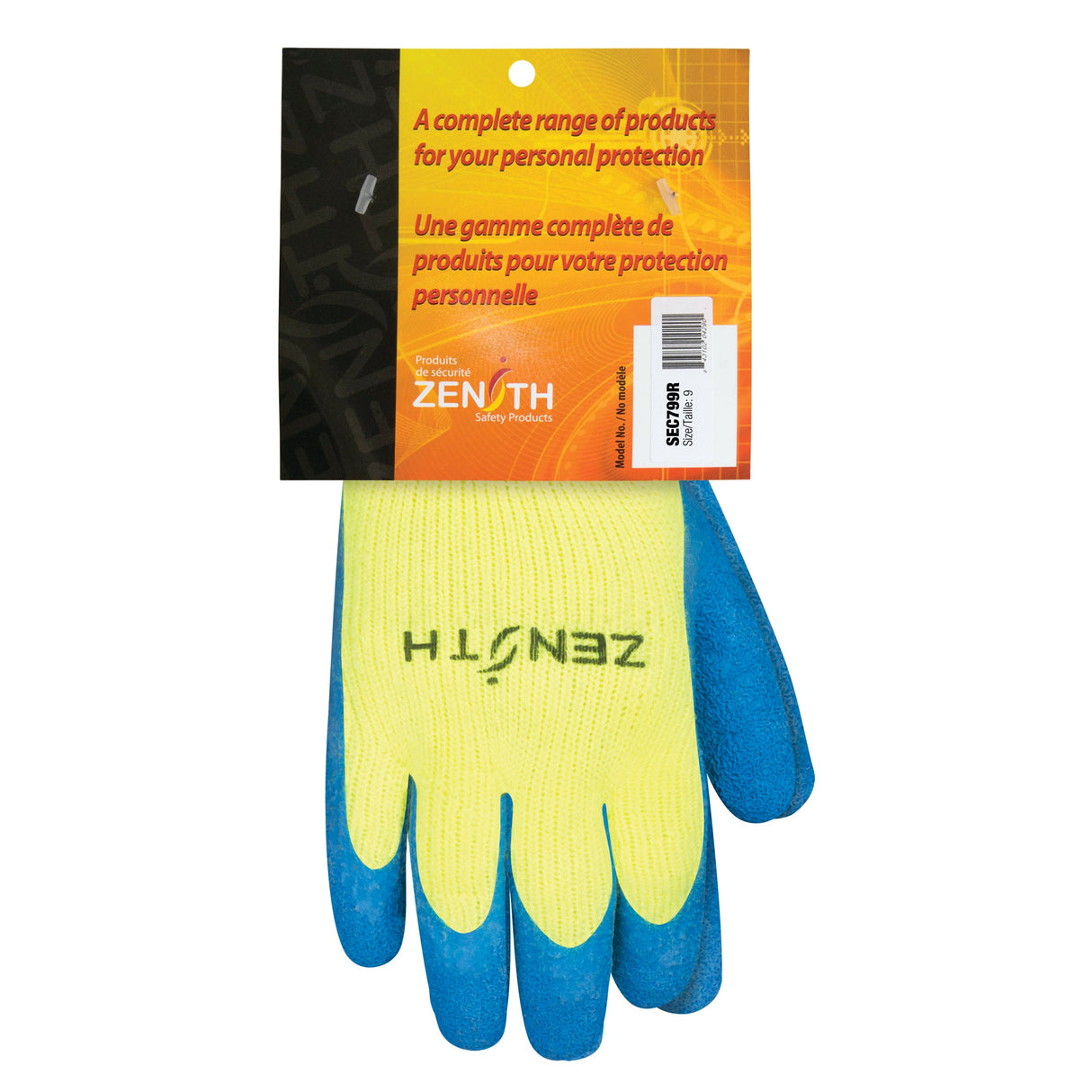 High Visibility Coated Gloves, 9, Rubber Latex Coating, 7 Gauge, Acrylic Shell