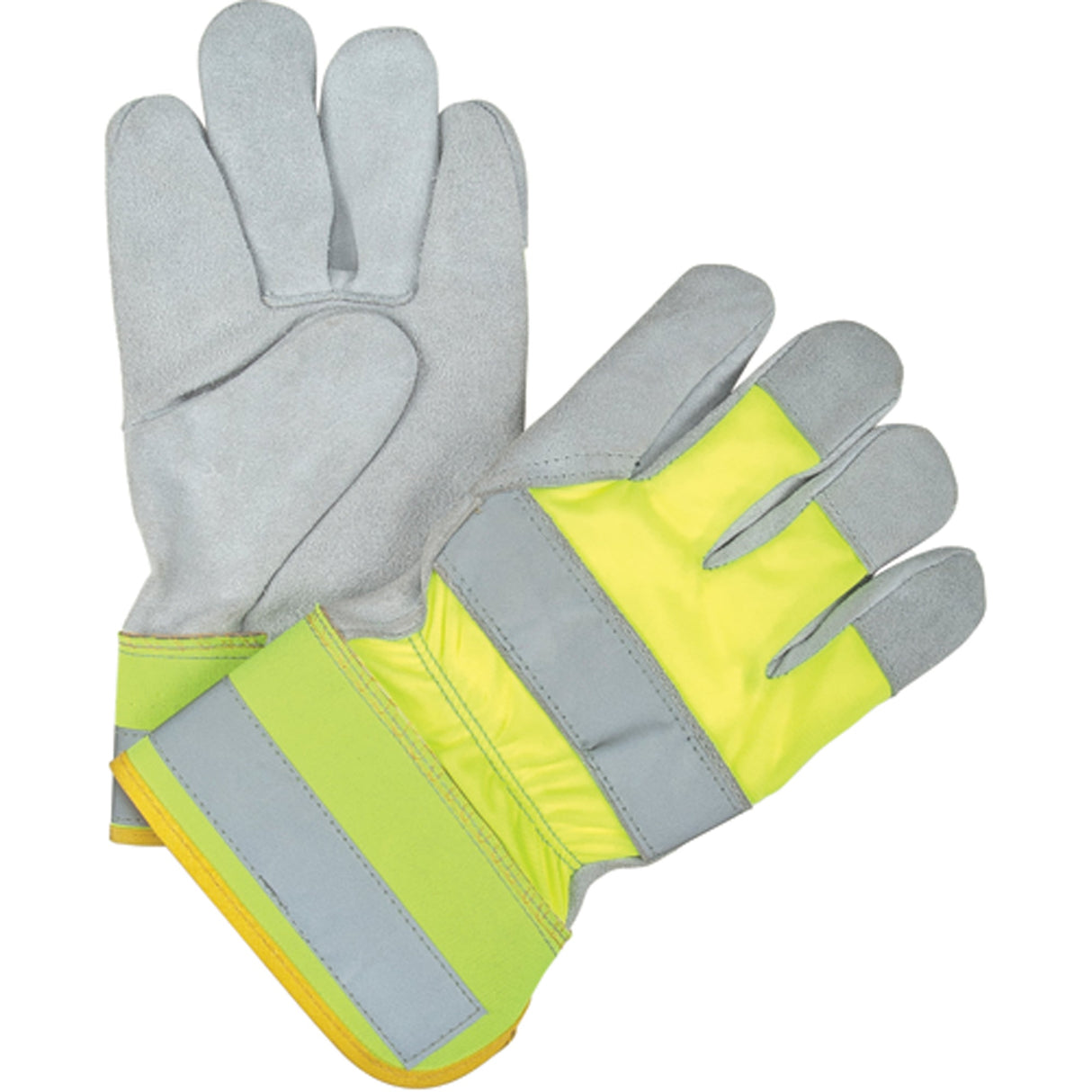 Yellow High-Visibility Winter-Lined Fitters Gloves, Large, Split Cowhide Palm, Thinsulate™ Inner Lining