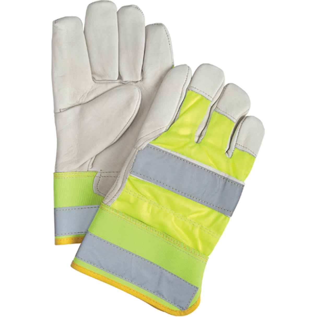 Premium Quality High Visibility Fitters Gloves, Large, Grain Cowhide Palm