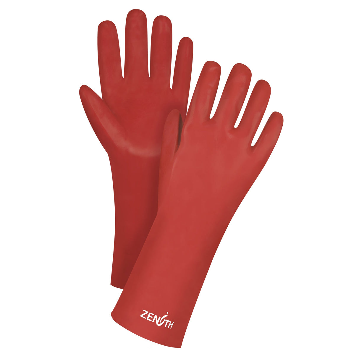 Red Smooth-Finish Chemical-Resistant Gloves, Size 9, 14" L, PVC, Interlock Inner Lining, 47-mil