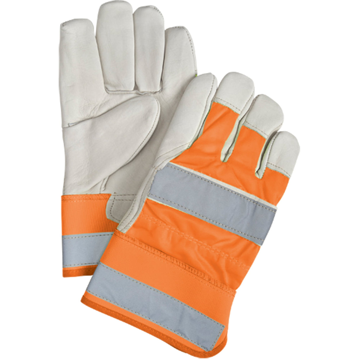 Premium Quality High Visibility Fitters Gloves, Large, Grain Cowhide Palm, Cotton Inner Lining