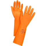 Premium Orange Chemical-Resistant Gloves, Size Medium/8, 13" L, Rubber Latex, Flock-Lined Inner Lining, 28-mil