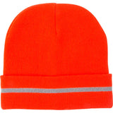 High Visibility Knit Hat with Reflective Stripe, High Visibility Orange, Acrylic