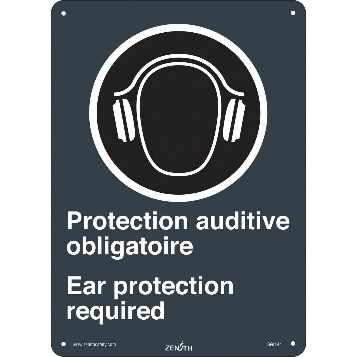 Ear Protection / Protection Auditive CSA Standard Safety Sign, 14" x 10", Plastic, Bilingual with Pictogram