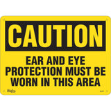 "Ear And Eye Protection" Sign, 10" x 14", Plastic, English