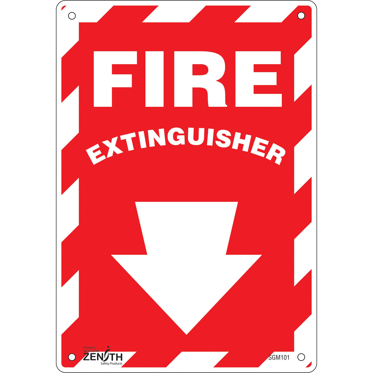 "Fire Extinguisher" with Down Arrow Sign, 10" x 7", Plastic, English with Pictogram