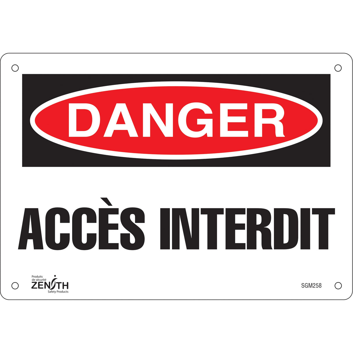 "Accès Interdit" Sign, 7" x 10", Plastic, French