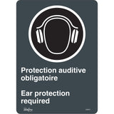 "Ear Protection Required" Sign, 14" x 10", Vinyl, Bilingual with Pictogram