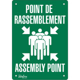 "Point de rassemblement/Assembly Point" Sign, 14" x 10", Aluminum, Bilingual with Pictogram