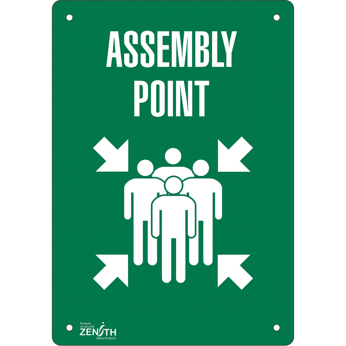 "Assembly Point" Sign, 10" x 7", Aluminum, English with Pictogram
