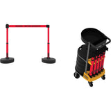Plus Portable Barrier System Cart Package with Tray, 75' L, Metal/Plastic, Red